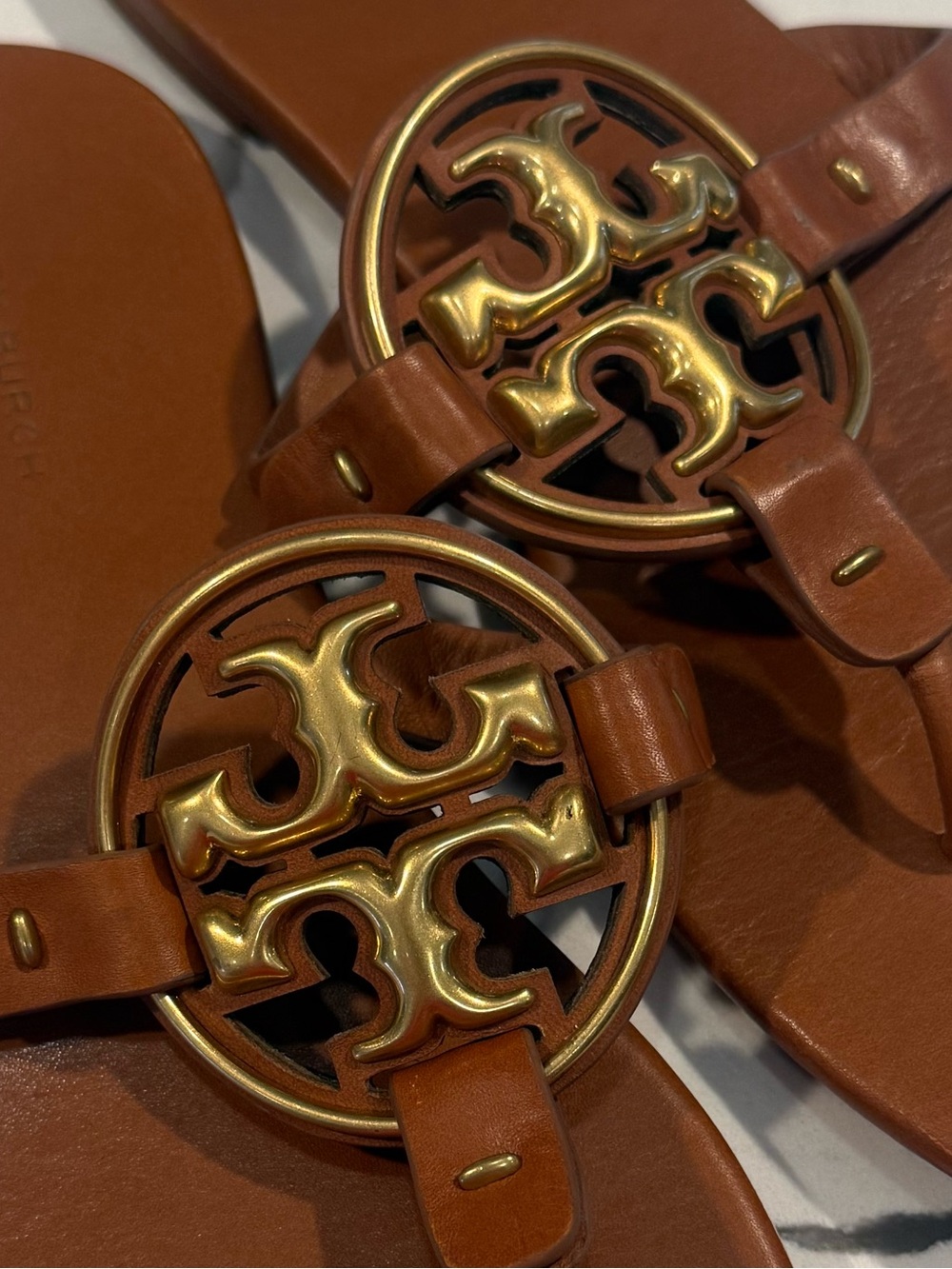 Tory Burch Miller Brown Leather Logo Sandals Women’s Size 7.5 - Picture 3 of 3